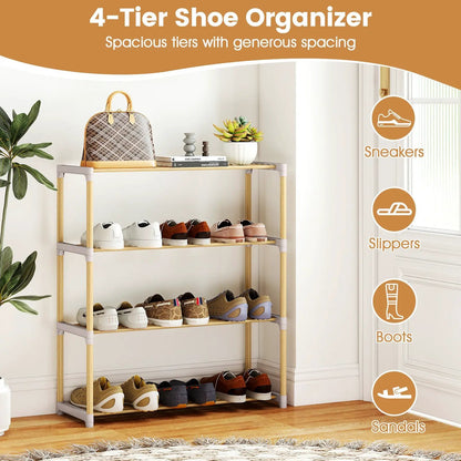 3-Tier Solid Wood Shoe Rack With Slatted Shelves