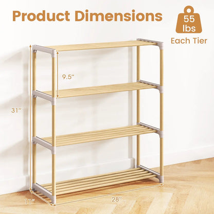 3-Tier Solid Wood Shoe Rack With Slatted Shelves