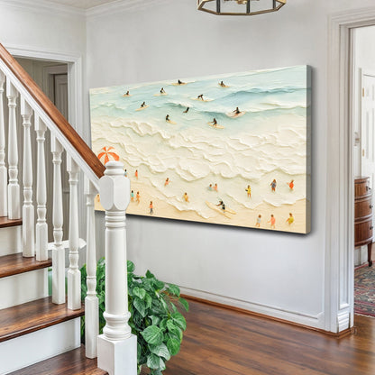 Beach Days Wall Art XIII canvas by Tailored Canvases, surfing waves coastal scene in soft blues on Tampa Home & Garden Store