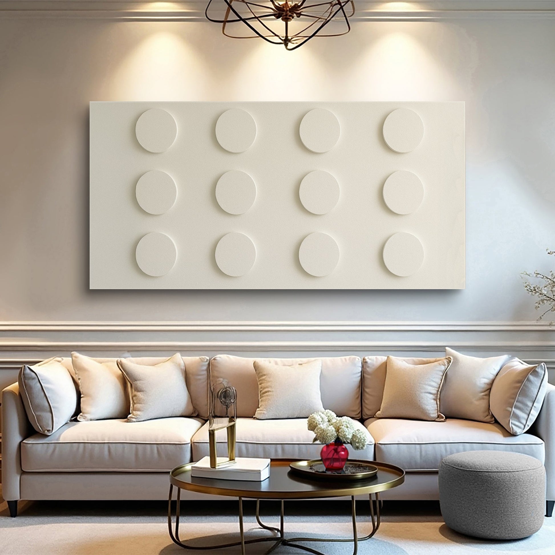 Modern Abstract Minimalist Wall Art II canvas with cream raised circular dots grid on Tampa Home & Garden Store