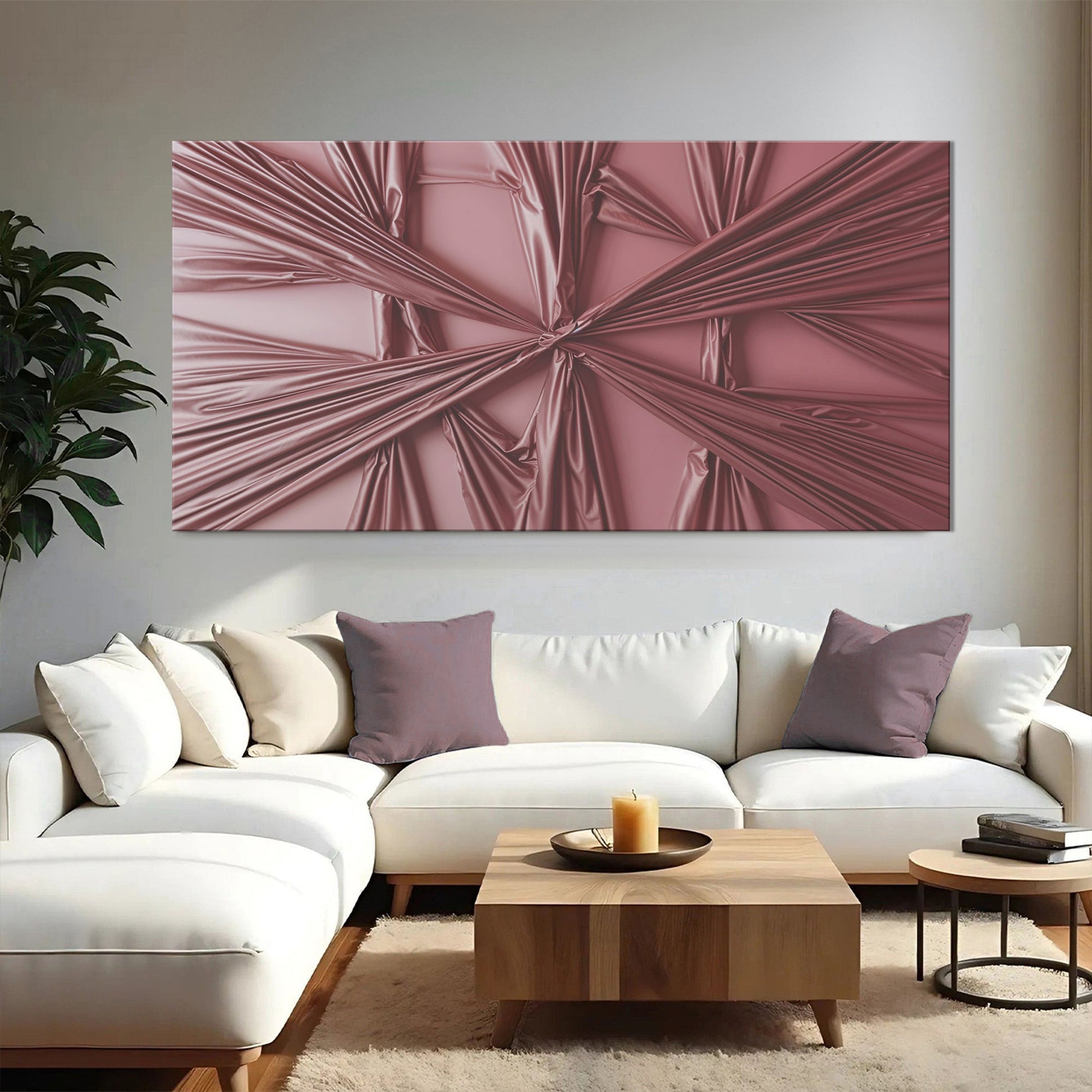 Modern Abstract Minimalist Wall Art VII canvas by Tailored Canvases pink metallic draped fabric on Tampa Home & Garden Store