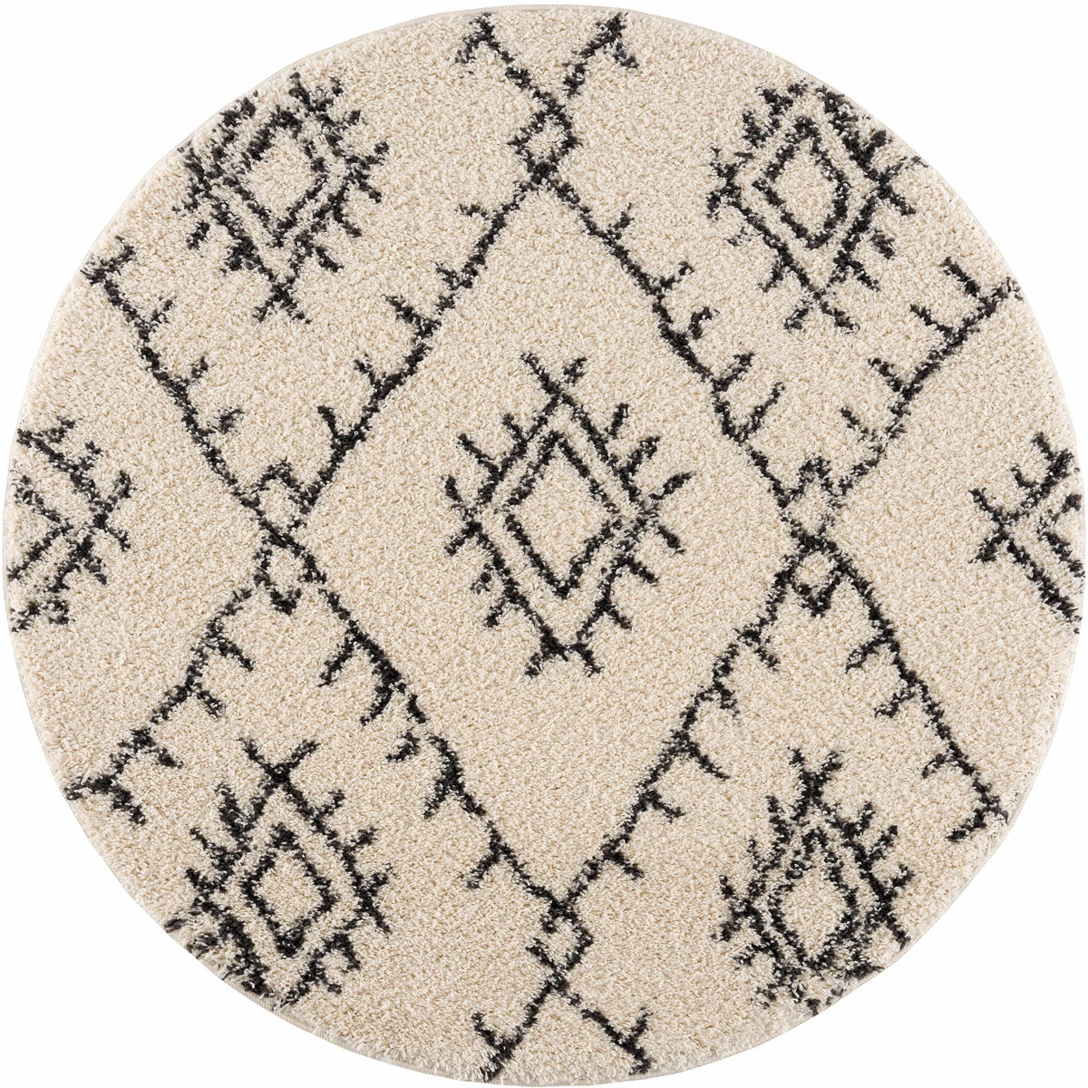 Emlenton Berber Shag rug round beige with black diamond lattice Boutique Rugs on Tampa Home & Garden Store