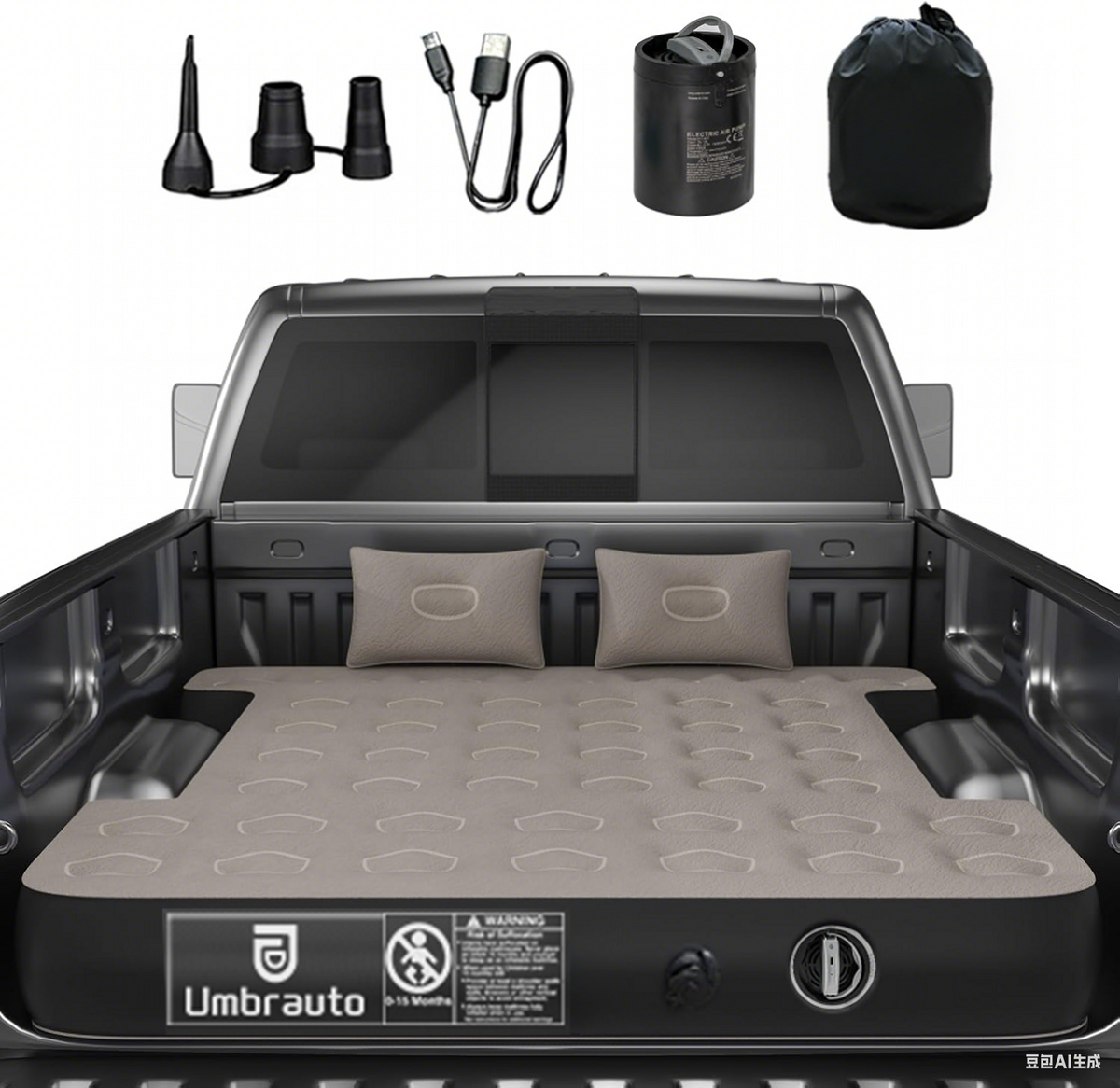 Truck bed air mattress Umbrauto gray top with pump 5.5-5.8ft / 6-6.5ft on Tampa Home & Garden Store