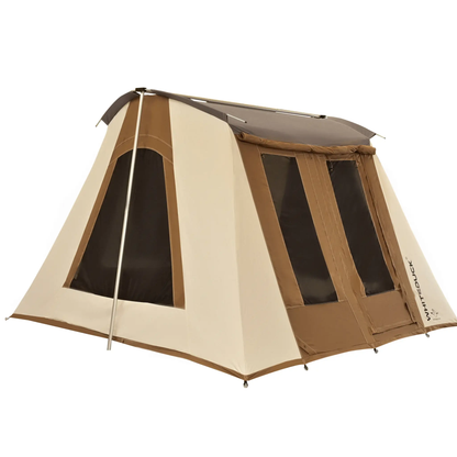 Prota Canvas Tent 10x10 by White Duck Outdoors, beige and brown canvas with aluminum poles on Tampa Home & Garden Store