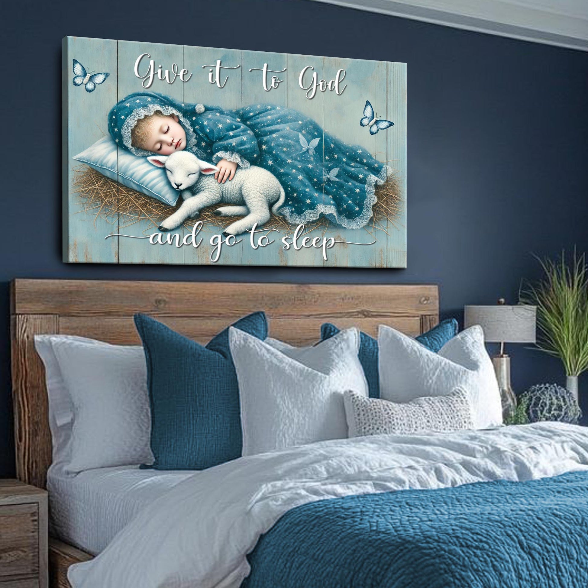 Canvas Faith Sign VII by Tailored Canvases, blue lamb sleeping child art on Tampa Home & Garden Store
