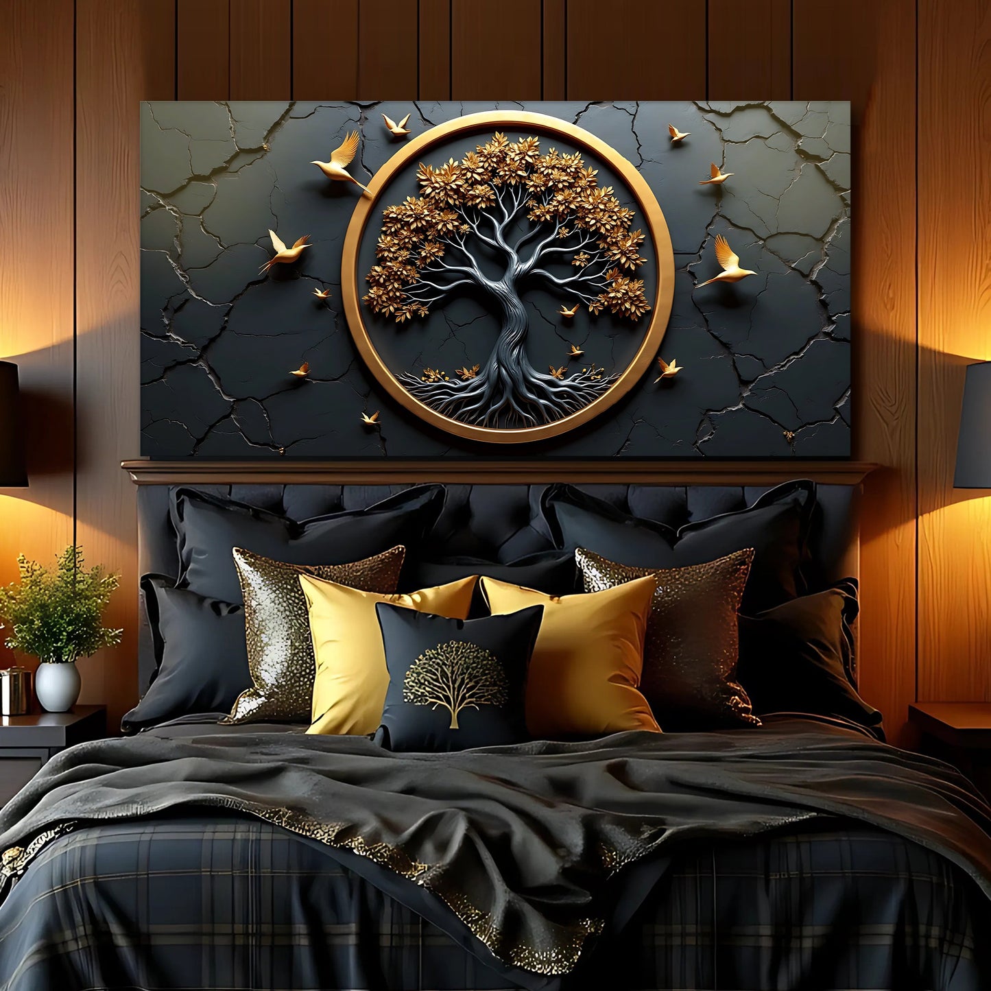 3D Celtic Tree of Life IV with gold-leaf tree round frame on gray backdrop Tailored Canvases on Tampa Home & Garden Store