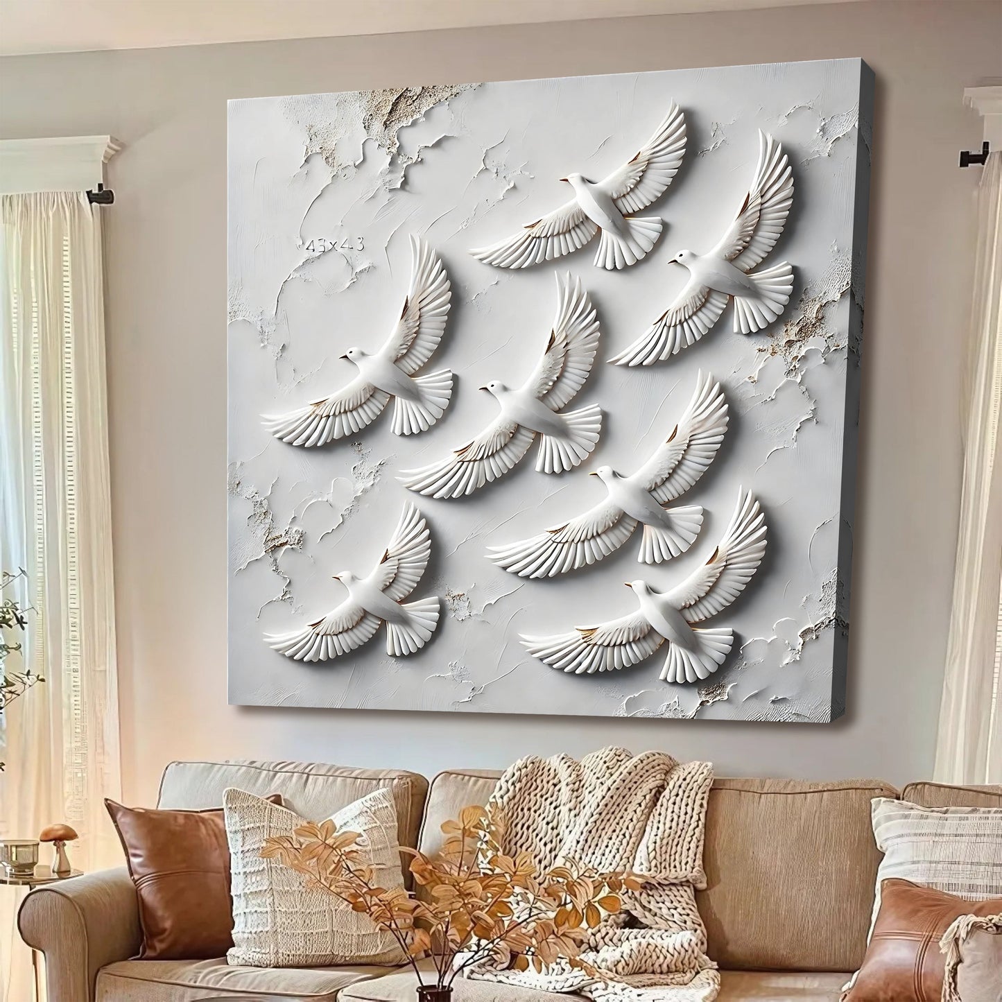 3D Birds Wall Art canvas Tailored Canvases white birds in flight on textured gray background on Tampa Home & Garden Store