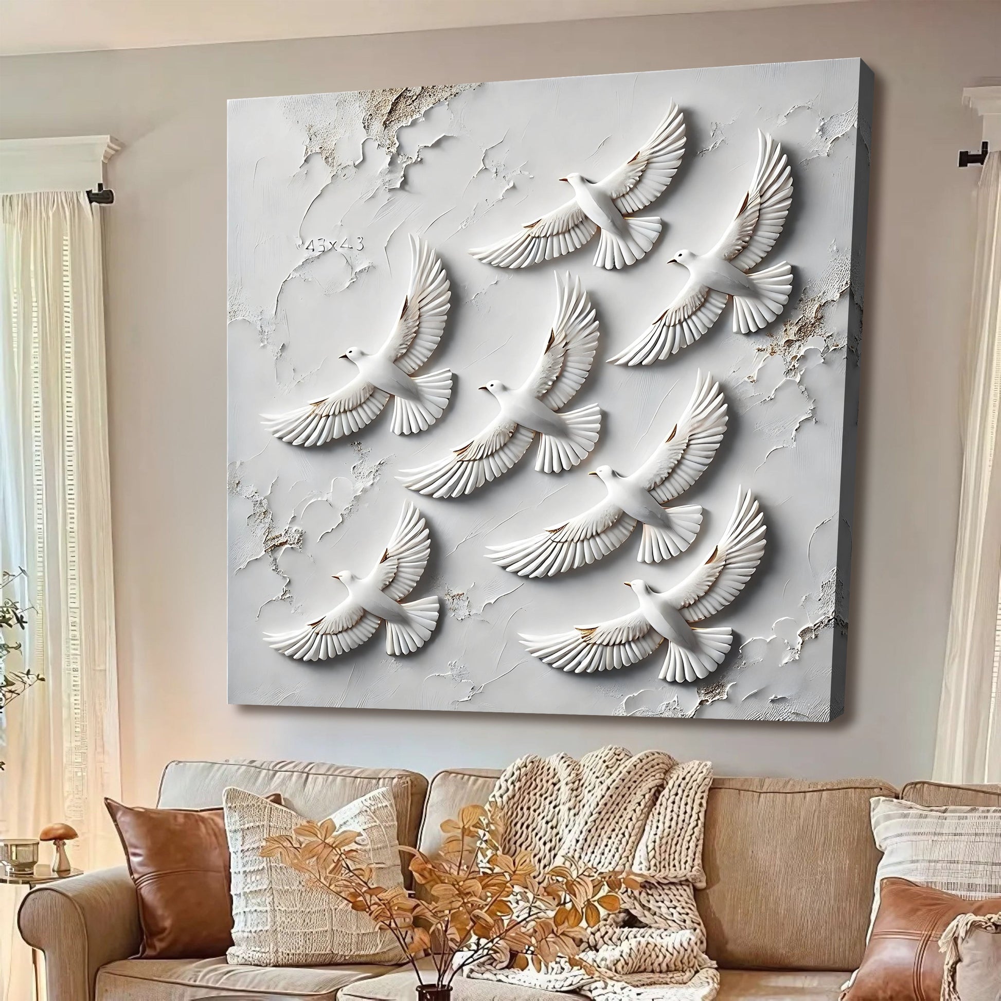 3D Birds Wall Art canvas Tailored Canvases white birds in flight on textured gray background on Tampa Home & Garden Store