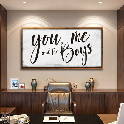You Me and the Boys Farmhouse Bedroom Sign III canvas in a wooden frame by Tailored Canvases on Tampa Home & Garden Store