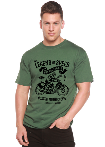 The Legend of Speed Spun Bamboo men's short sleeve graphic T-shirt green with motorcycle print on Tampa Home & Garden Store
