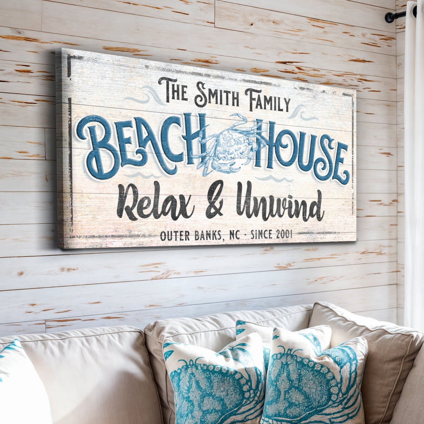 Beach House Sign IV canvas by Tailored Canvases with distressed white finish on Tampa Home & Garden Store