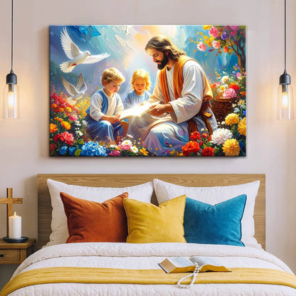 Jesus With Children Faith Wall Art IV canvas by Tailored Canvases among flowers on Tampa Home & Garden Store