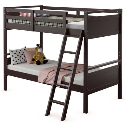 Twin Over Twin Bunk Bed Convertible 2 Individual Beds Wooden