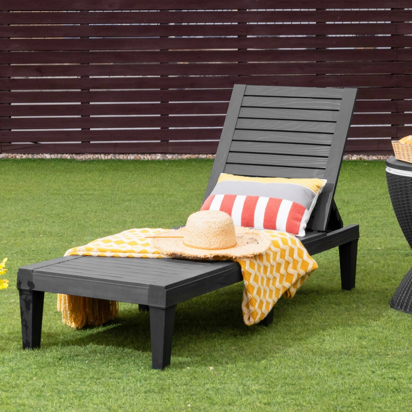Sillón reclinable de exterior con respaldo ajustable en 5 posiciones - Negro