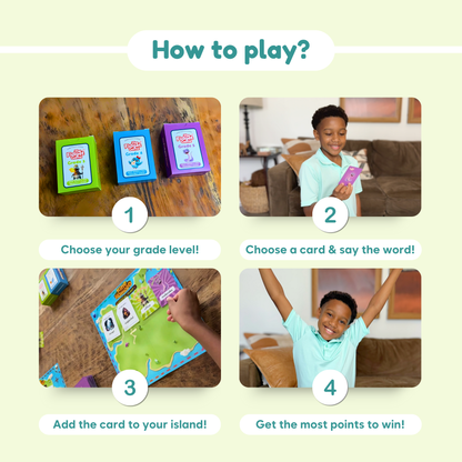 King Komodo educational toy by The Fidget Games; colorful card boxes and a child holding a card on Tampa Home & Garden Store