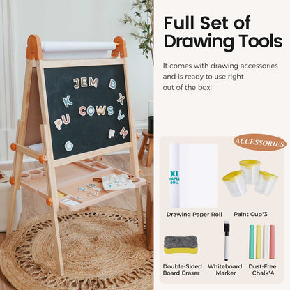 Tiny Land Magnitales Kids Easel with natural wood frame orange clamps chalkboard and magnets on Tampa Home & Garden Store