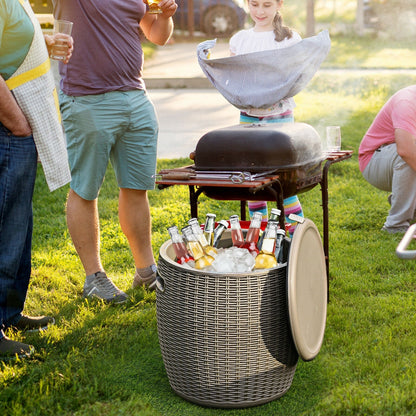 GemGear 9.5 gal patio rattan cooler bar table, round wicker cooler with ice and bottles on Tampa Home & Garden Store