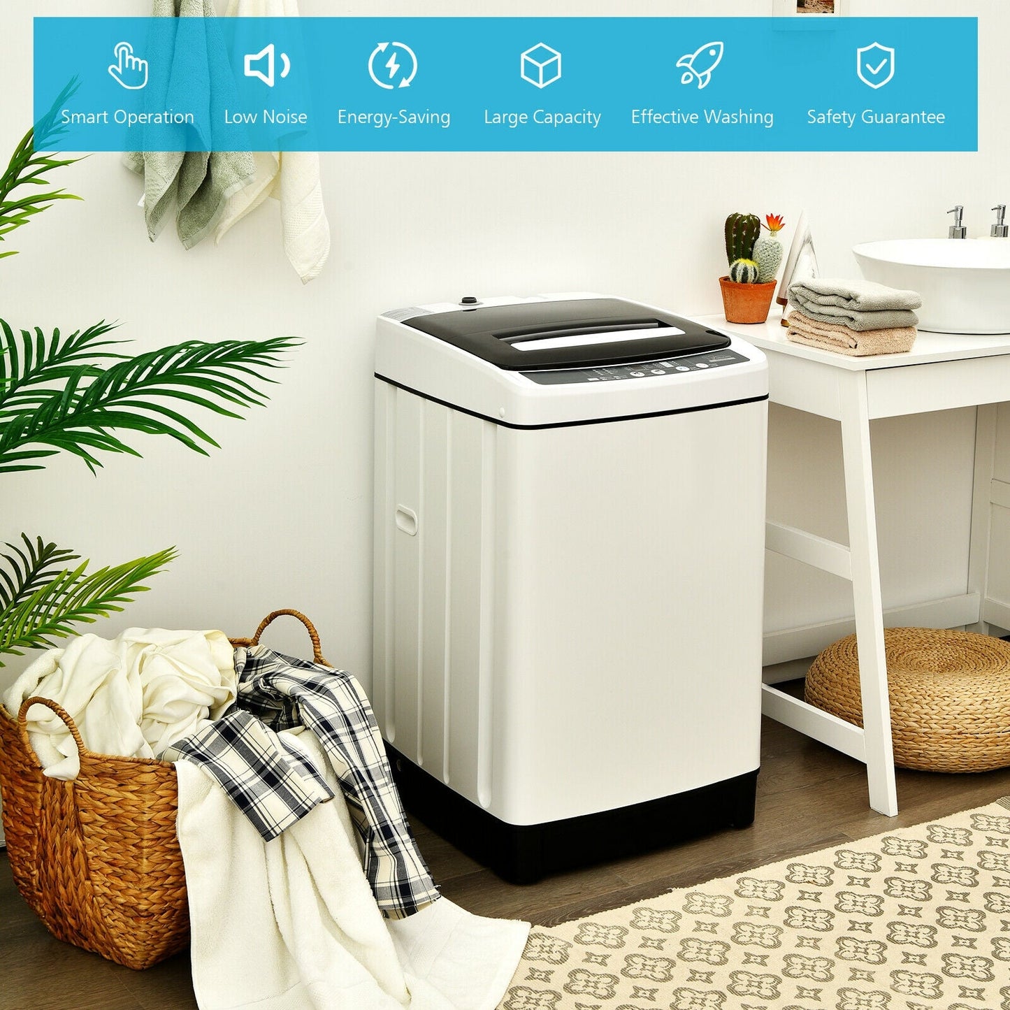 Lavadora completamente automática 1.5 pies cúbicos 11 libras - Blanca