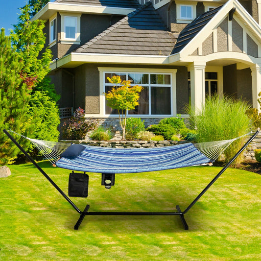 Hammock Chair Stand Set Cotton Swing with Pillow Cup Holder Indoor Outdoor - Tampa Home & Garden Store