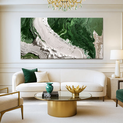 Green Rivers Abstract Wall Art IV canvas by Tailored Canvases; green white beige marbling on Tampa Home & Garden Store