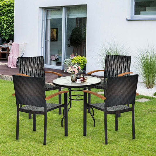 Set of 4 Outdoor Patio PE Rattan Dining Chairs with Powder-coated Steel Frame - Tampa Home & Garden Store