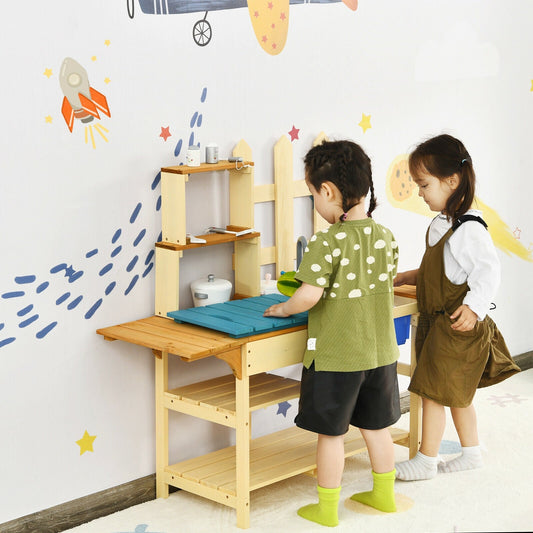 Kid's Outdoor Wooden Pretend Cook Kitchen Playset Toy - Tampa Home & Garden Store