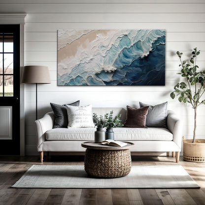 Crashing Coastal Waves Canvas wall art aqua blue beige tones Tailored Canvases crafting canvas on Tampa Home & Garden Store