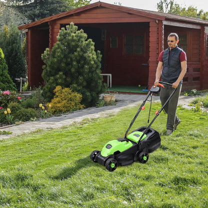 Cortacésped eléctrico con cable de empuje de 13 pulgadas con bolsa recolectora de hierba - Verde