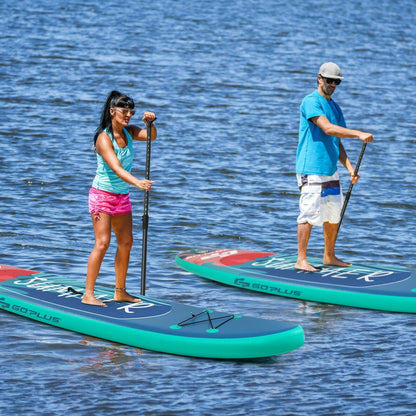 GemGear 10ft inflatable paddle board with backpack leash and aluminum paddle; two riders on Tampa Home & Garden Store