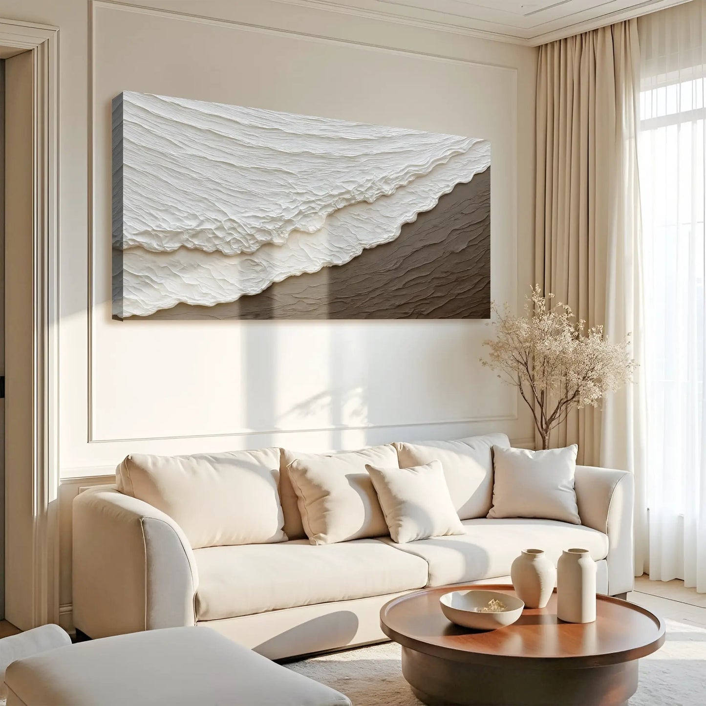 Waves Abstract Wall Art canvas with white-gray textured waves Tailored Canvases on Tampa Home & Garden Store