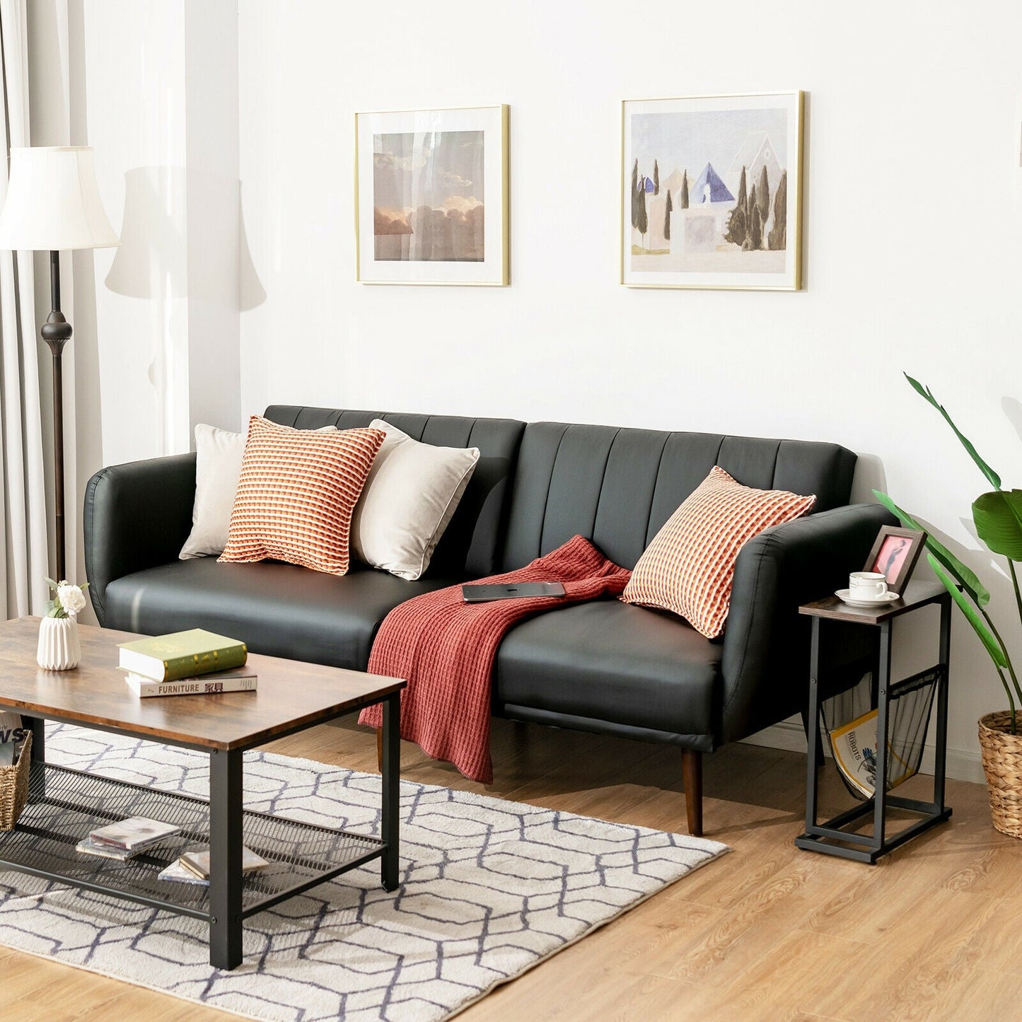 Sofá Cama Convertible de 3 Plazas con Respaldo Ajustable para Sala de Estar - Negro