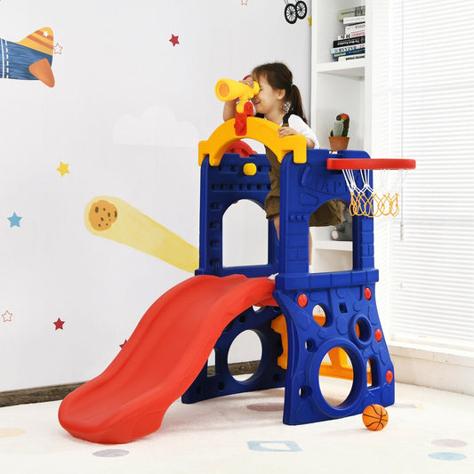 6-in-1 Freestanding Kids Slide with Basketball Hoop and Ring Toss - Tampa Home & Garden Store
