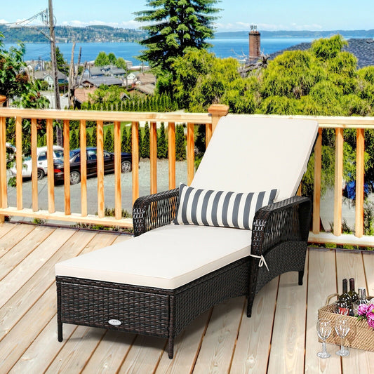 PE Rattan Chaise Lounge Chair Arm Chair Recliner Adjustable with Pillow - Tampa Home & Garden Store