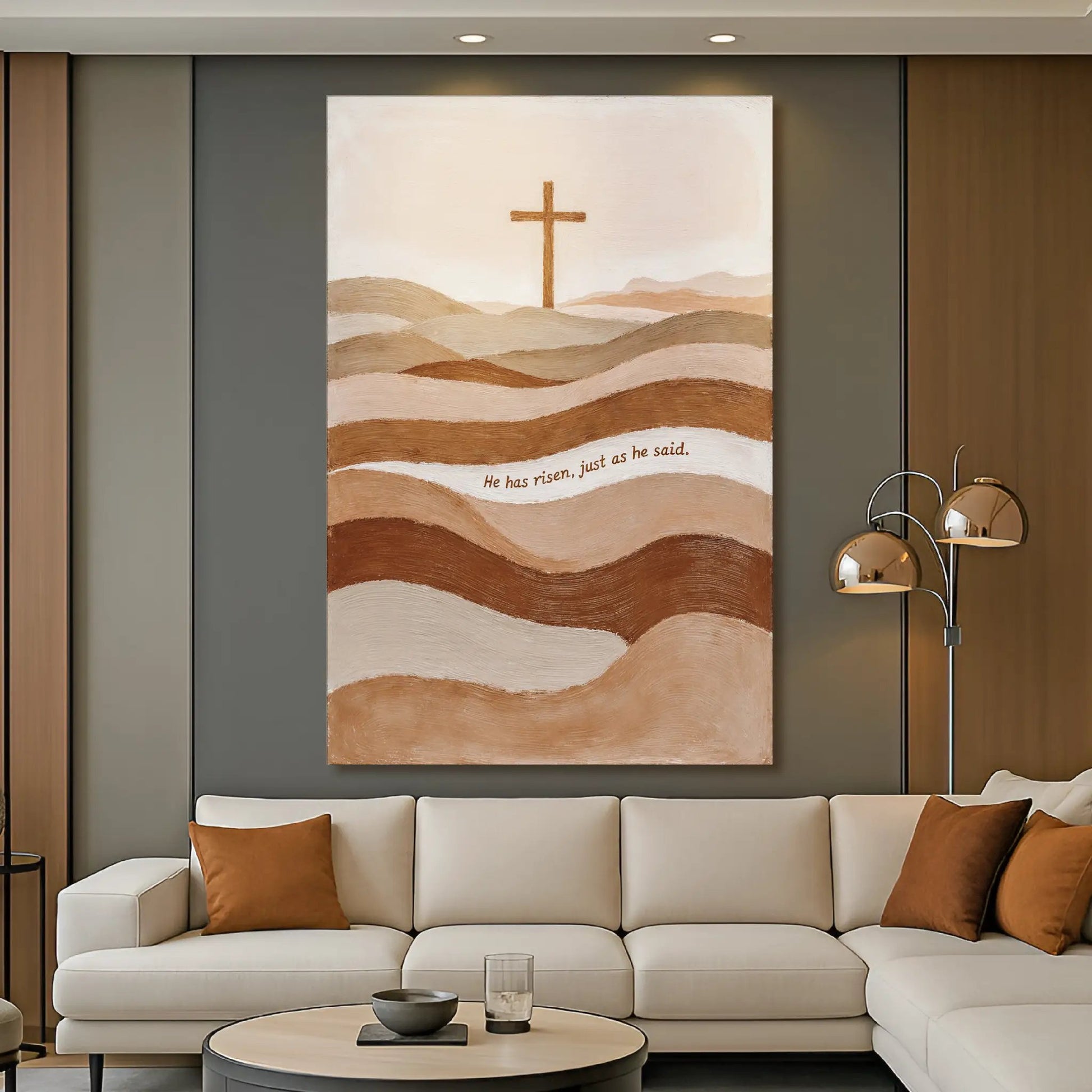 Canvas by Tailored Canvases: He Has Risen Just As He Said Faith Sign with warm desert browns on Tampa Home & Garden Store