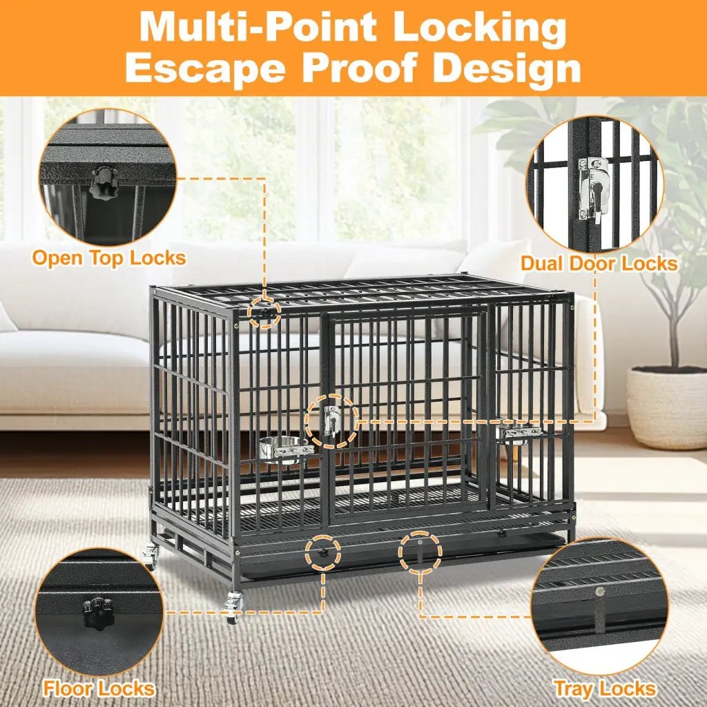 37 Inch Stackable Heavy-Duty Dog Crate black metal with casters and dual locks on Tampa Store on Tampa Home & Garden Store