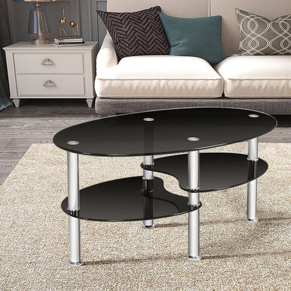 Mesa auxiliar de centro ovalada de cristal templado - Negra