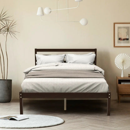Full Size Bed frame Foundation with Solid Wooden Slat Suppor