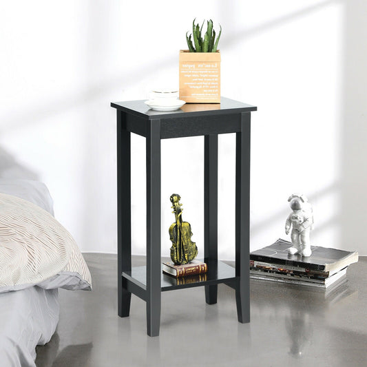2-Tier Nightstand End Side Wooden Legs Table for Bedroom - Tampa Home & Garden Store