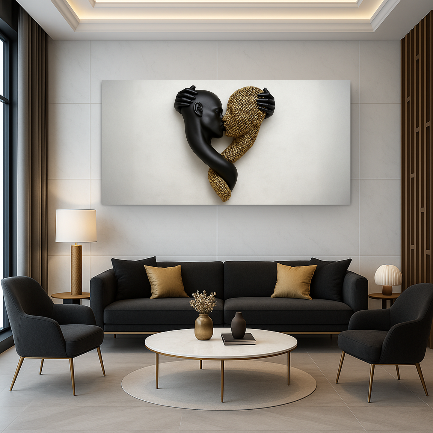 Eternal Love Figure IV canvas by Tailored Canvases; black matte and gold mesh figures on Tampa Home & Garden Store