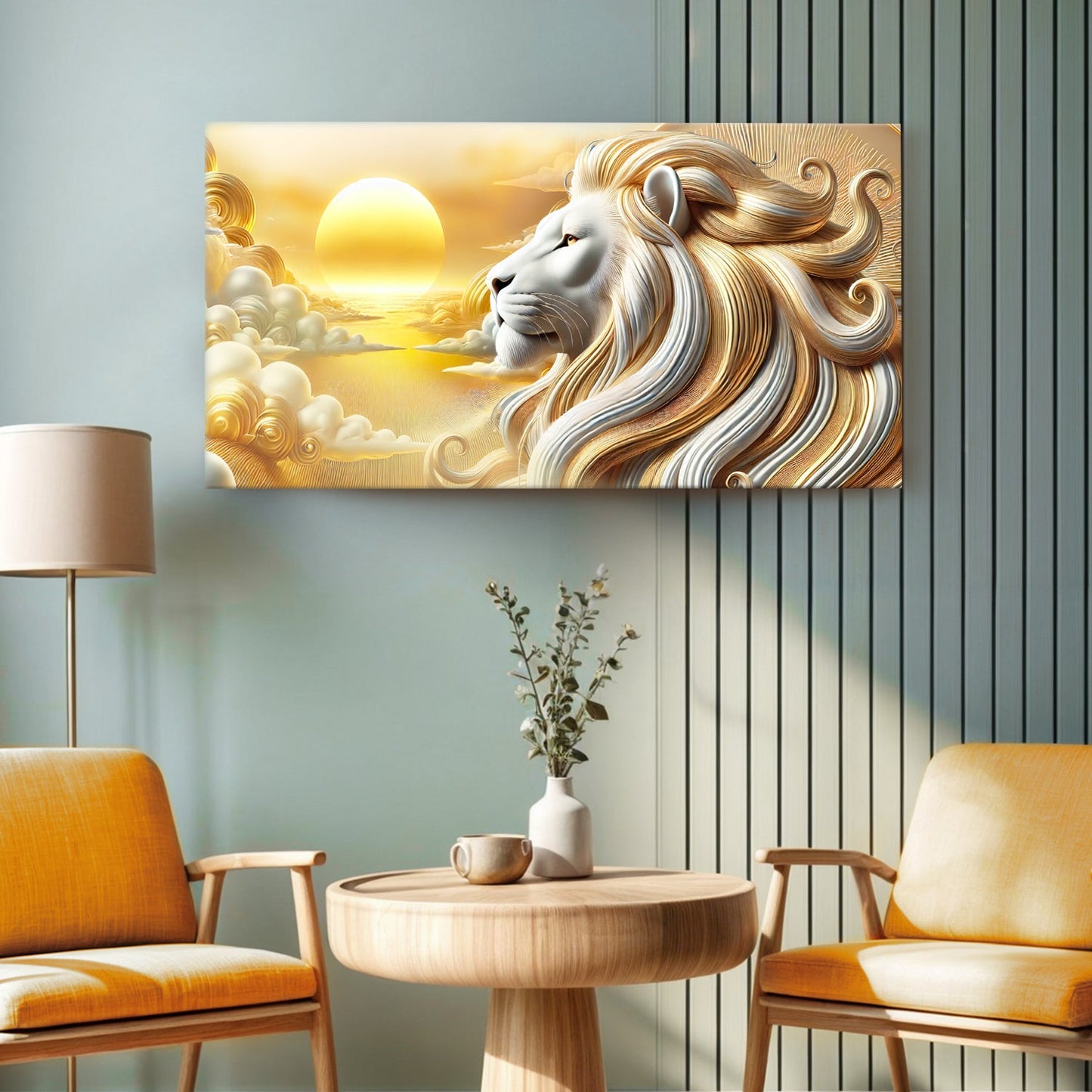 3D Majestic Lion Wall Art V canvas by Tailored Canvases, gold-toned flowing mane on Tampa Home & Garden Store