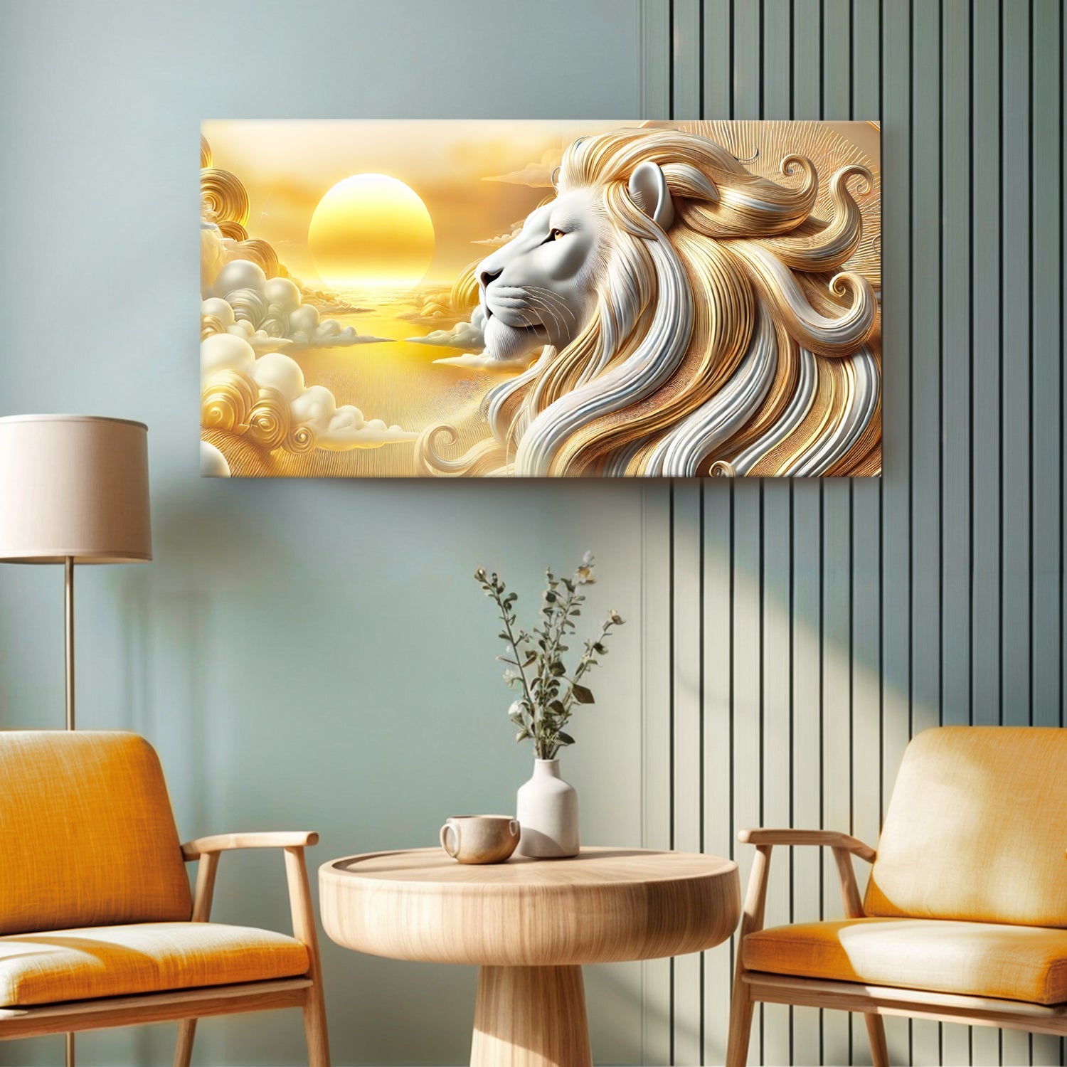 3D Majestic Lion Wall Art V canvas by Tailored Canvases, gold-toned flowing mane on Tampa Home & Garden Store