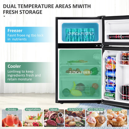 3.2 cu. ft Mini Fridge Black, with Freezer & Reversible Door