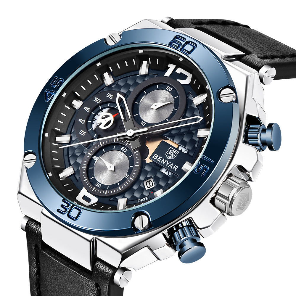 Stevvex ST638NIKEL14 luxury sport mens watch quartz chronograph blue bezel stainless steel case on Tampa Home & Garden Store