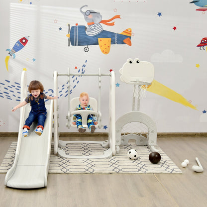 6 in 1 Toddler Slide and Swing Set with Ball Games