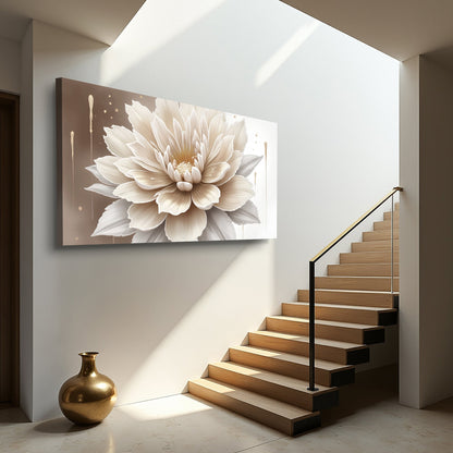 Single beige flower abstract wall art on canvas with cream petals against brown backdrop on Tampa Home & Garden Store