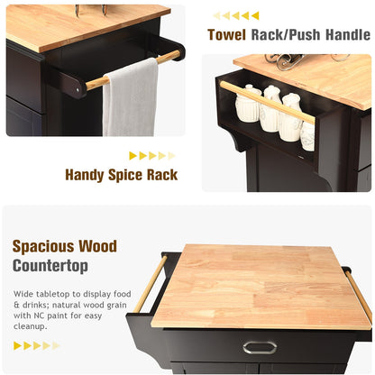 Utility Rolling Storage Cabinet Kitchen Island Cart with Spice Rack