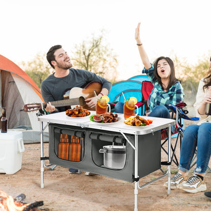 Mesa de camping plegable de altura regulable - Gris