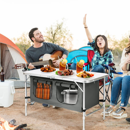 Height Adjustable Folding Camping  Table-Gray - Tampa Home & Garden Store