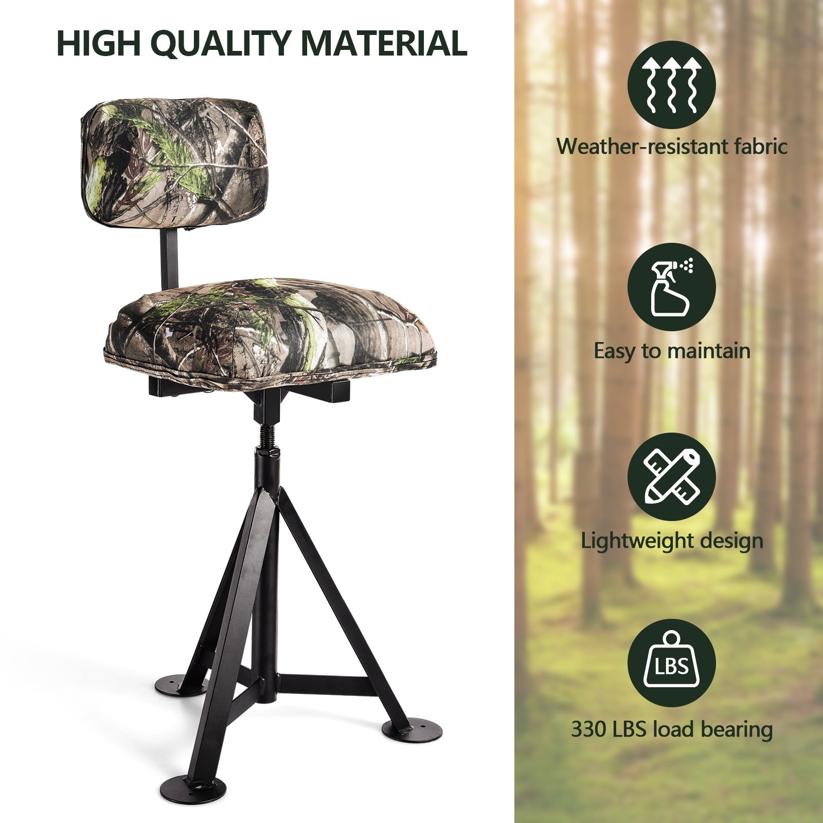 Swivel hunting chair tripod blind stool with camo fabric seat and detachable backrest GemGear on Tampa Home & Garden Store