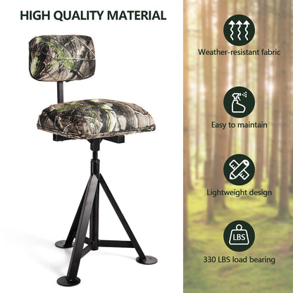 Swivel hunting chair tripod blind stool with camo fabric seat and detachable backrest GemGear on Tampa Home & Garden Store